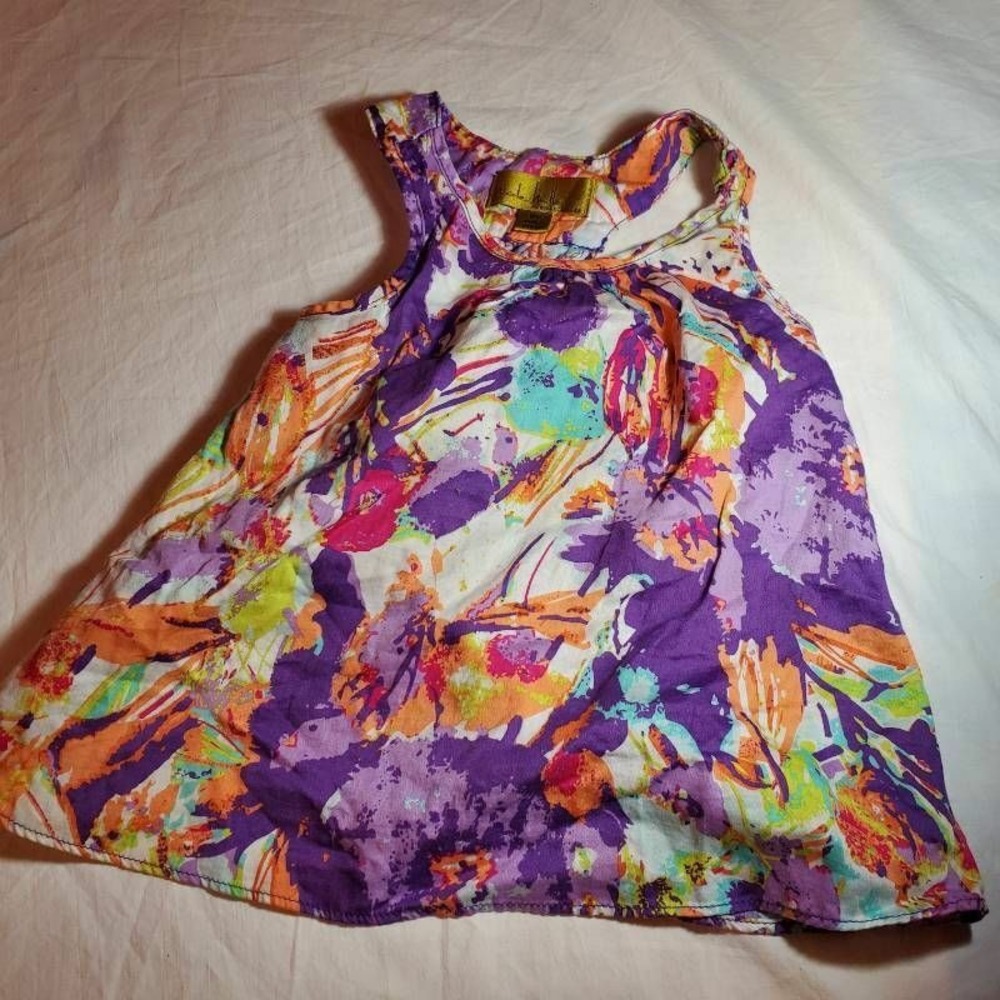 Nicole Miller Girls A-Line Dress Purple Paint Splash Sleeveless Scoop Neck 18M